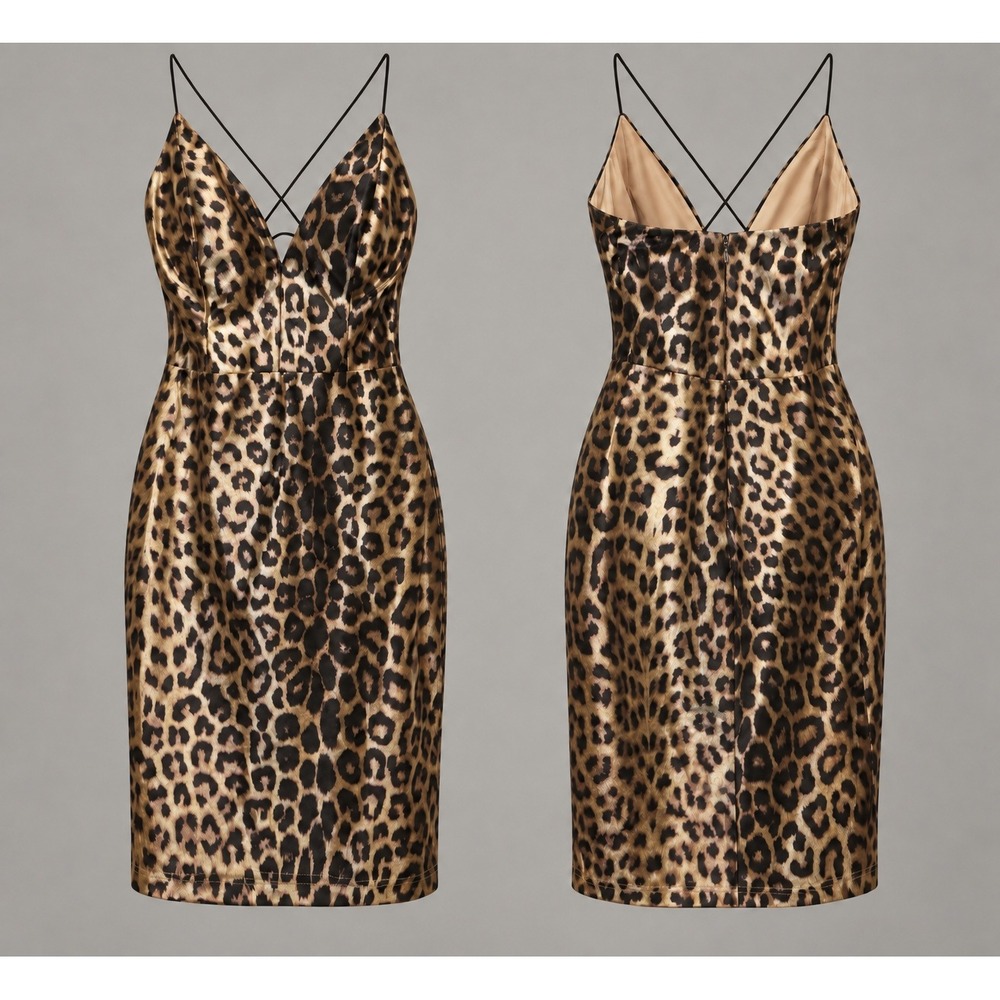 ENTRY Leopard Dress Women Size M Brown Dark Romantic Y2K Cross Straps